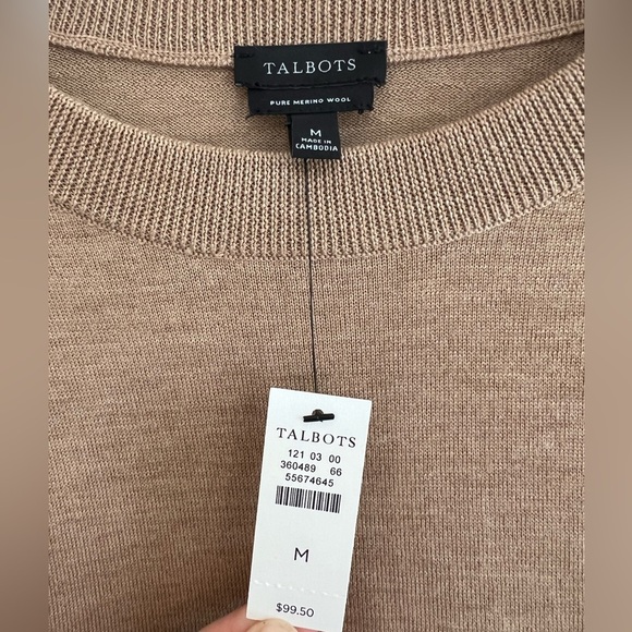 NWT Talbots Pleated Shoulder Pure Merino Wool Sweater in English Toffee Brown, M - Picture 5 of 7